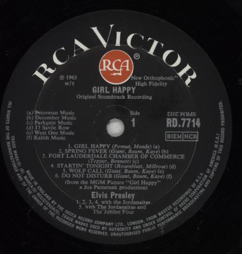Elvis Presley Girl Happy UK(英)盤LP Mono深溝 Elvis Presley – Girl Happy – Vinyl (Hollywood Pressing